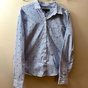 Banana Republic light blue w/ stripes and letters L O V E on shirt. Size S
